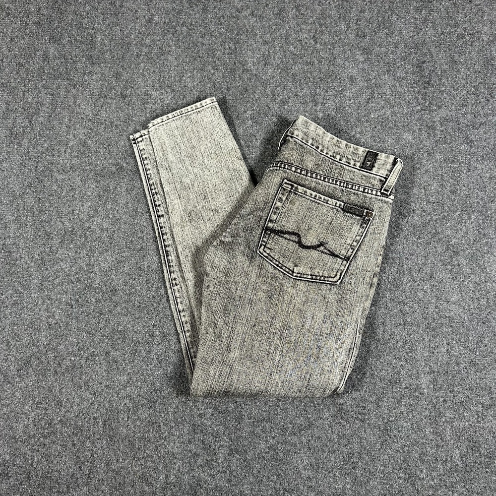 7 For All Mankind Women's 28 Slim Straight Jeans Light Wash Gray Denim #3472